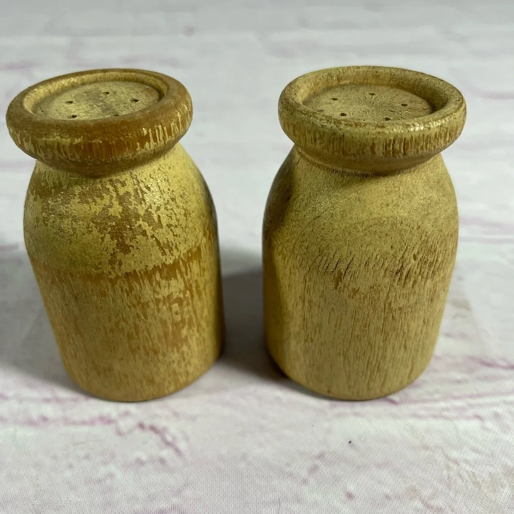 Vintage Wooden Hand Painted Milk Jug Salt and Pepper Shaker Pair